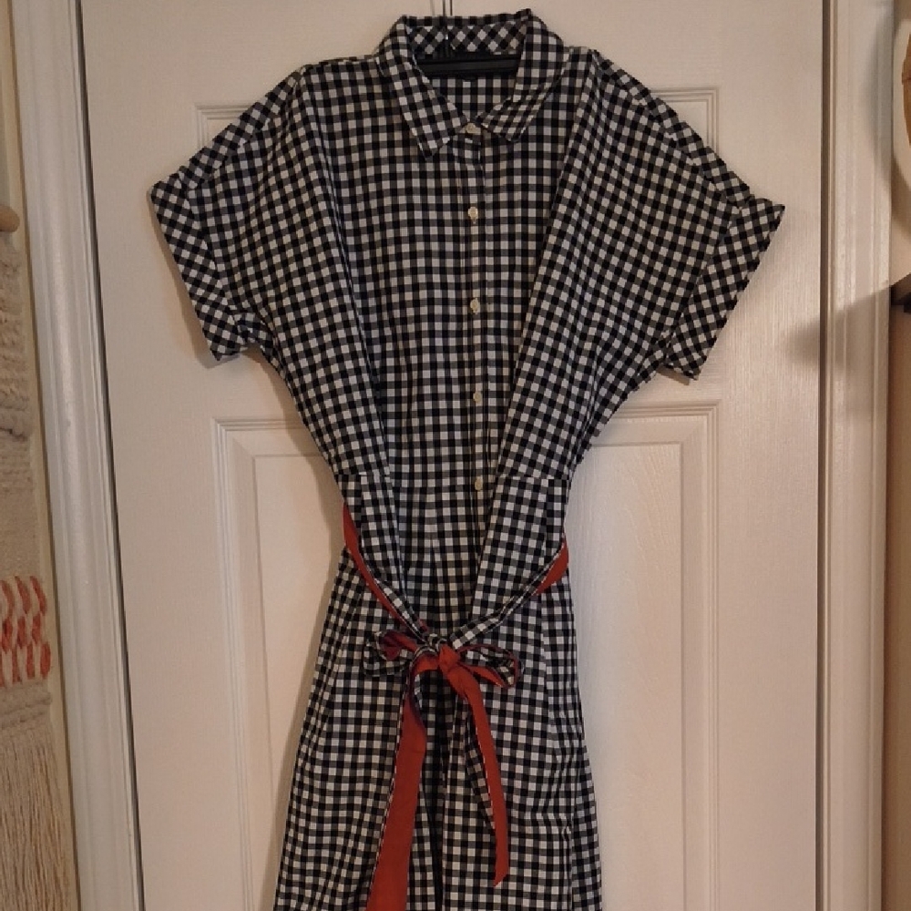 Talbots Black and White Polo Collar Midi Dress
